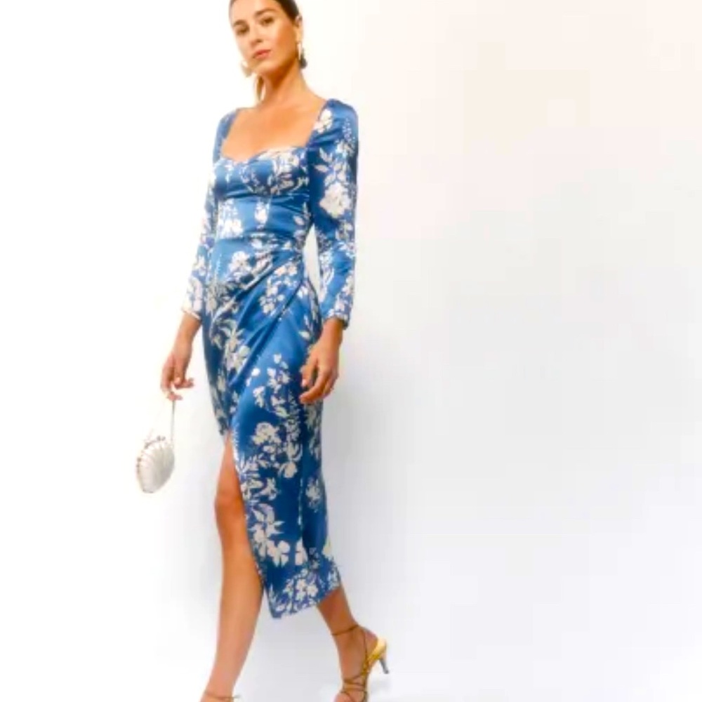 Reformation Gloriana Silk Dress in cyanotype size 4
